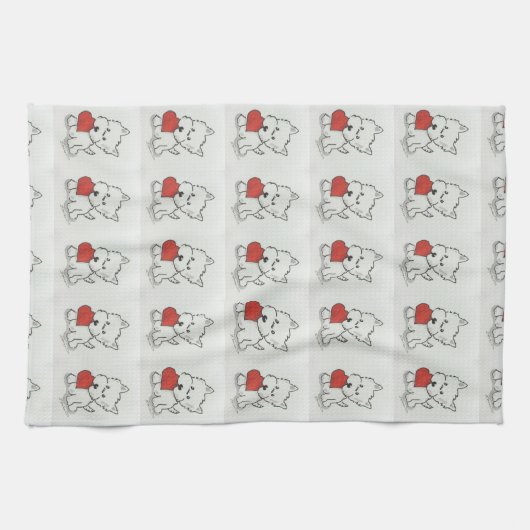 Westie met hart theedoek (Horizontaal)