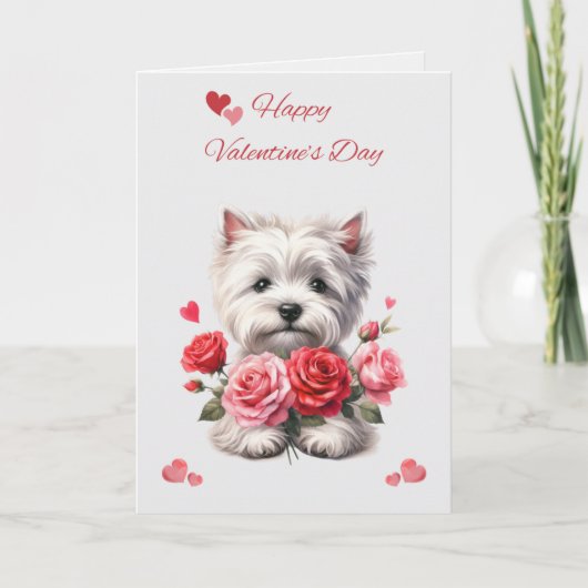Westie met Hartjes Valentijnsdag Kaart (Voorkant)