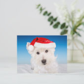 Westie met kerstmuts en baard feestdagenkaart (Staand voorkant)