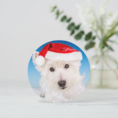 Westie met kerstmuts en baard feestdagenkaart (Staand voorkant)