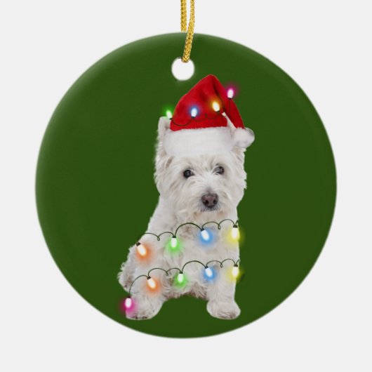 Westie met kerstscafts Santa Hat Gift Keramisch Ornament (Voorkant)