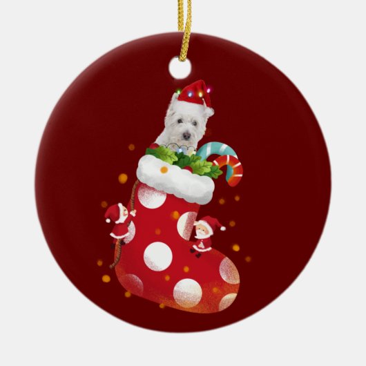 Westie met Petten kerst met sokken Keramisch Ornament (Voorkant)