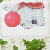 Westie Met Rode Bal Theedoek (Gevouwen)