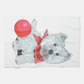 Westie Met Rode Bal Theedoek (Horizontaal)