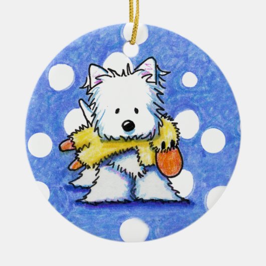 Westie met Speelgoed Duck Ornament (Voorkant)