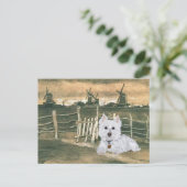 Westie met windmolens briefkaart (Staand voorkant)