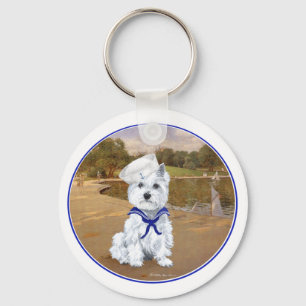 Westie met zeilboten sleutelhanger