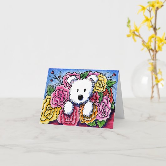 Westie Moederdag Bouquet Kaart (Gele Bloem)