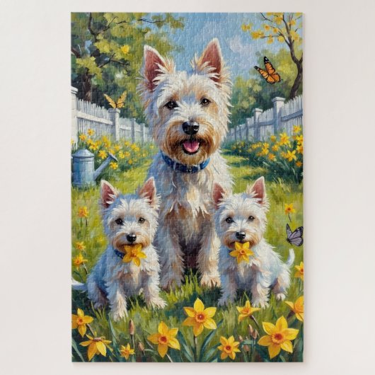 Westie Narcissen Tuin Kunst Legpuzzel (Verticaal)