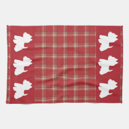 Westie op een rode tartan achtergrond theedoek