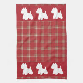 Westie op een rode tartan achtergrond theedoek (Verticaal)