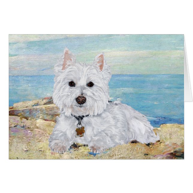 Westie op het strand (Voorkant Horizontaal)
