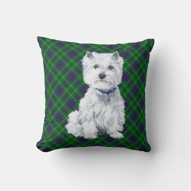 Westie op Schotse KUSSENLOP Kussen (Voorkant)