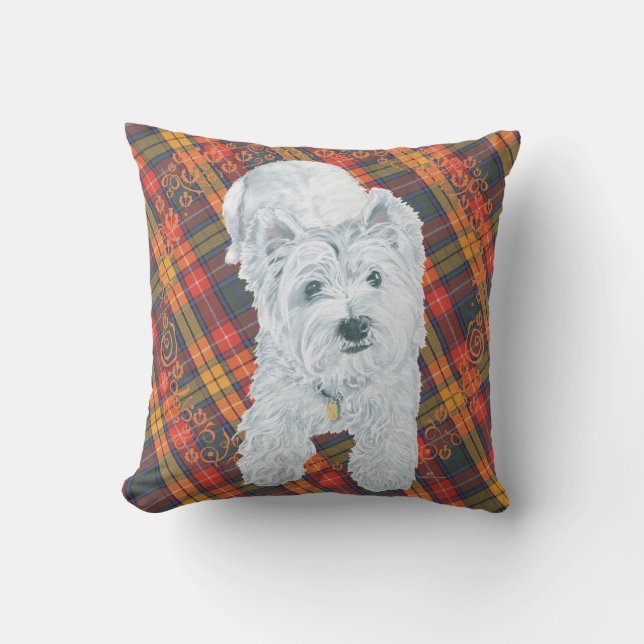 Westie op Schotse KUSSENLOPER Kussen (Voorkant)