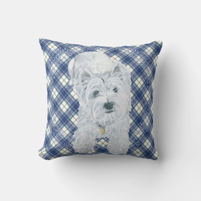 Westie op Schotse KUSSENLOPER Kussen (Voorkant)
