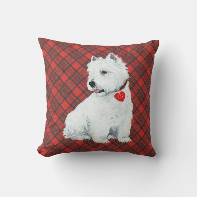 Westie op Schotse KUSSENLOPER Kussen (Voorkant)