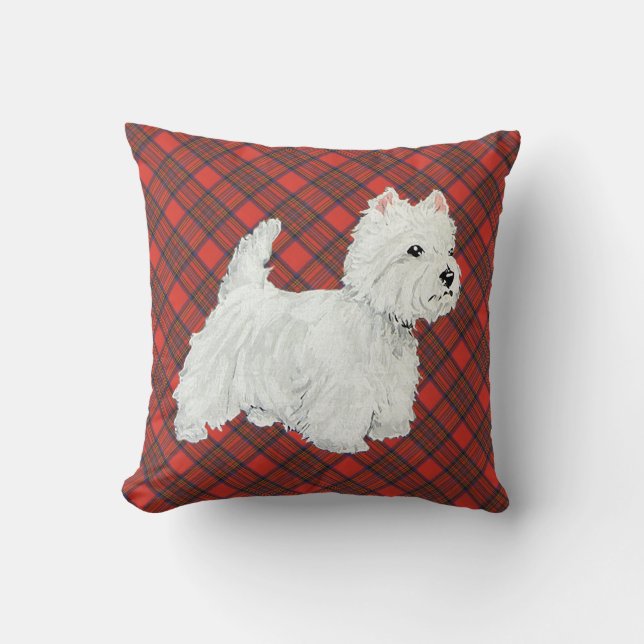 Westie op Schotse KUSSENLOPER Kussen (Voorkant)
