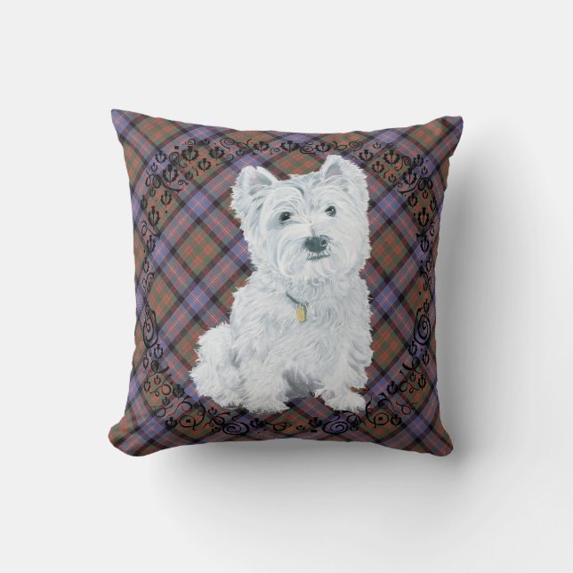 Westie op Schotse KUSSENLOPER Kussen (Voorkant)