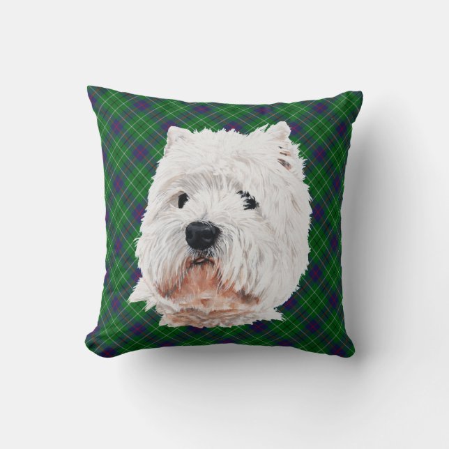 Westie op Schotse KUSSENLOPER Kussen (Voorkant)