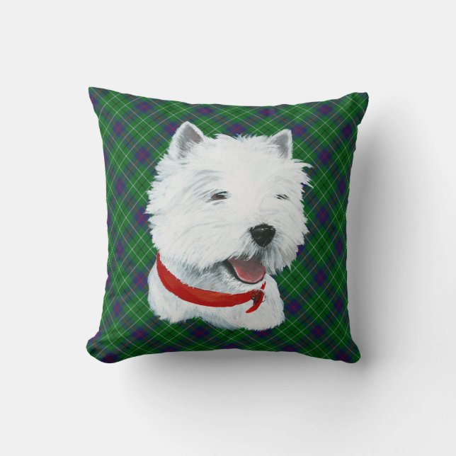 Westie op Schotse KUSSENLOPER Kussen (Voorkant)