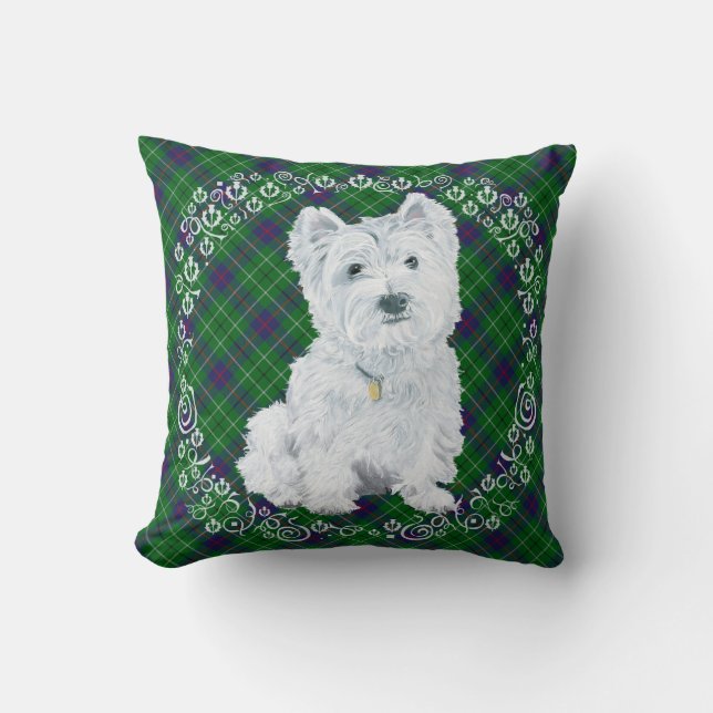 Westie op Schotse KUSSENLOPER Kussen (Voorkant)