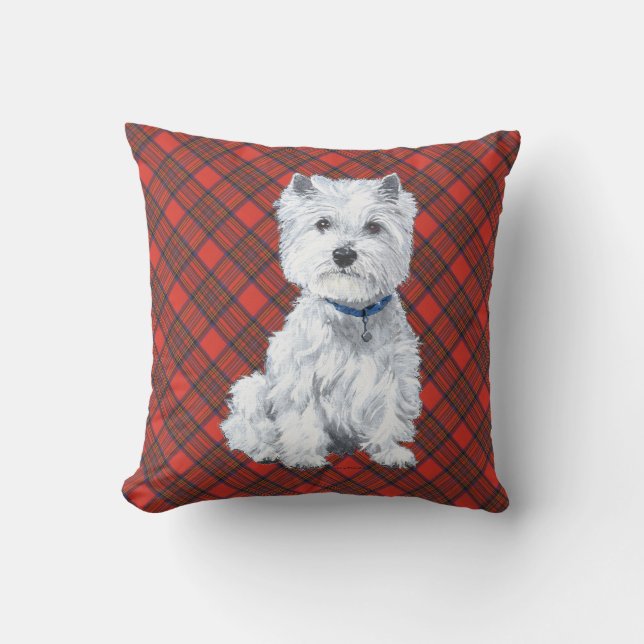 Westie op Schotse KUSSENLOPER Kussen (Voorkant)