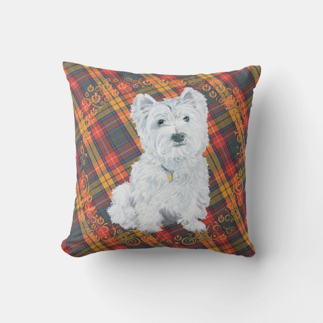 Westie op Schotse KUSSENLOPER Kussen (Voorkant)
