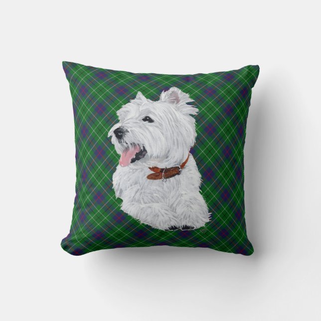 Westie op Schotse KUSSENLOPER Kussen (Voorkant)