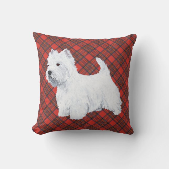 Westie op Schotse KUSSENLOPER Kussen (Voorkant)