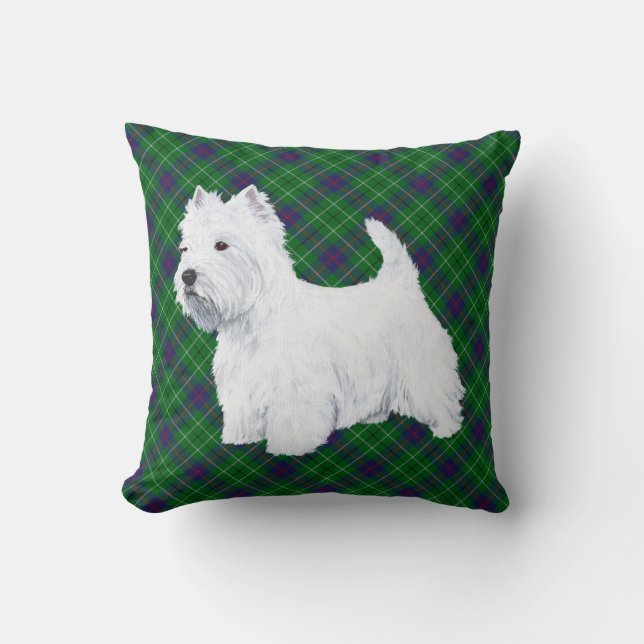 Westie op Schotse KUSSENLOPER Kussen (Voorkant)