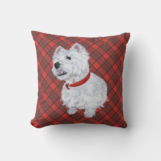 Westie op Schotse KUSSENLOPER Kussen (Voorkant)