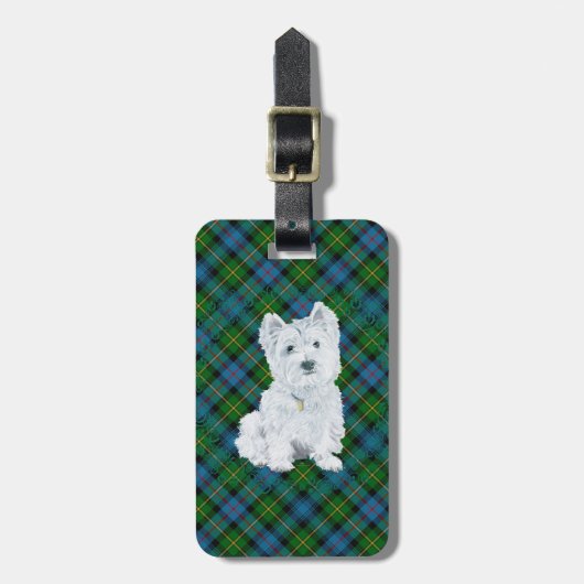 Westie op Tartan Bagagelabel (Voorkant verticaal)