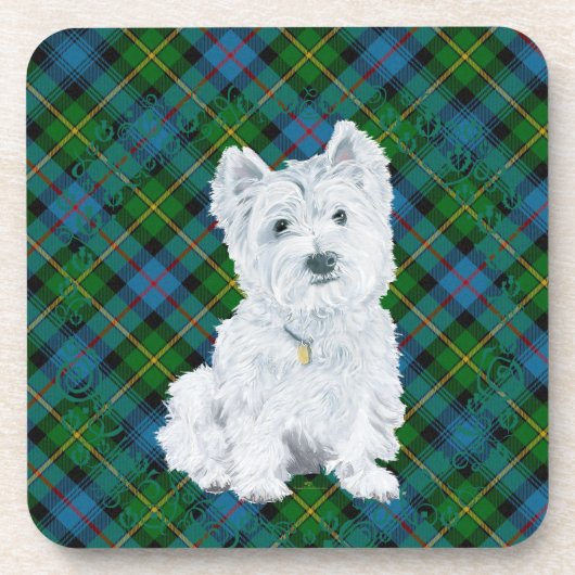 Westie op Tartan Bier Onderzetter (Voorkant)