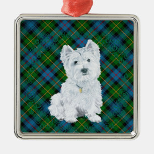 Westie op Tartan Metalen Ornament