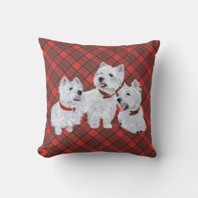 Westie op Tartan PILLOW Kussen (Voorkant)
