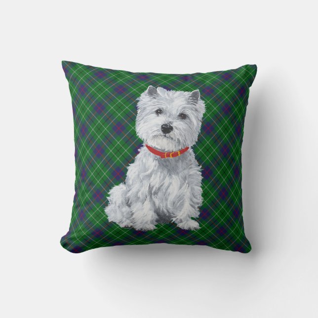 Westie op Tartan PILLOW Kussen (Voorkant)