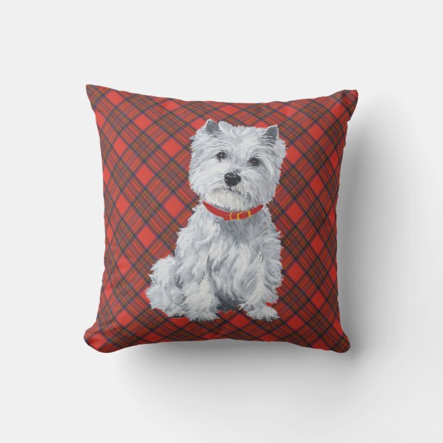 Westie op Tartan PILLOW Kussen (Voorkant)