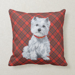 Westie op Tartan PILLOW Kussen
