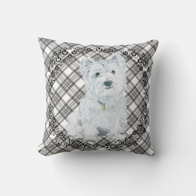 Westie op Tartan PILLOW Kussen (Voorkant)