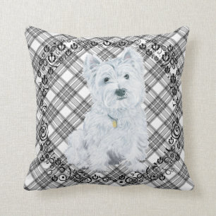 Westie op Tartan PILLOW Kussen
