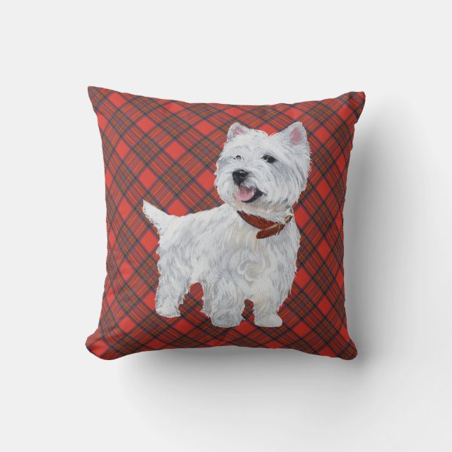 Westie op Tartan PILLOW Kussen (Voorkant)