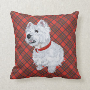 Westie op Tartan PILLOW Kussen