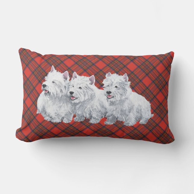 Westie op Tartan PILLOW Kussen (Voorkant)