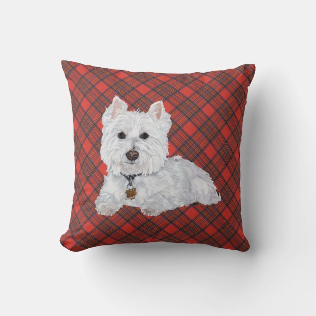 Westie op Tartan PILLOW Kussen (Voorkant)