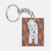 Westie op Tartan Sleutelhanger (Voorkant Links)