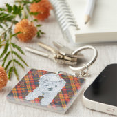 Westie op Tartan Sleutelhanger (Voorkant Rechts)
