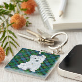 Westie op Tartan Sleutelhanger (Voorkant Rechts)