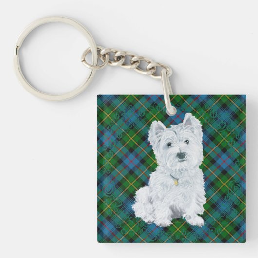 Westie op Tartan Sleutelhanger (Voorkant)