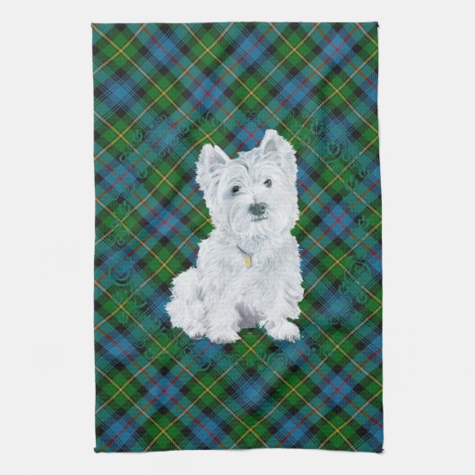Westie op Tartan Theedoek (Verticaal)