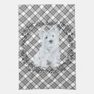 Westie op Tartan Theedoek